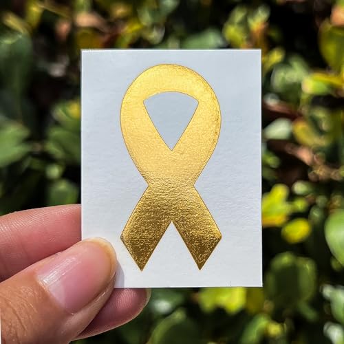 Metallic Gold Ribbon Temporary Tattoos/Childhood Cancer Awareness/Pack for Fundraising Events/Made in USA (Gold Ribbon 48pk)