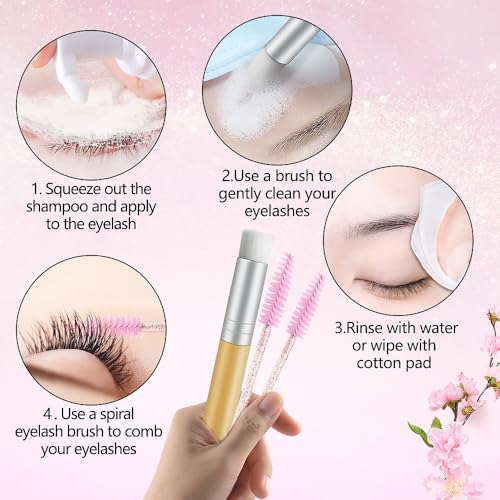 Lash Shampoo Kit for Eyelash Extensions, Cleanser & Brush Set