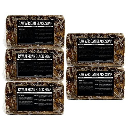 Sheanefit Raw African Black Soap Bar - For All Skin Types - Face, Body, Hair Soap Bulk Bars (5 Pounds)