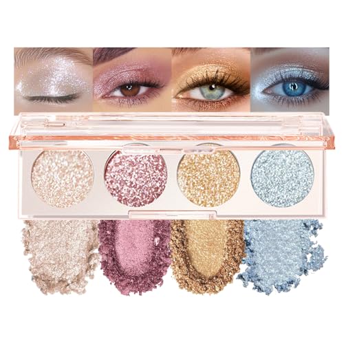 4-Color Glitter Eyeshadow Palette - Shimmer Pearl, Rose Gold, Gold & Blue