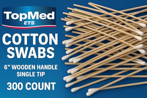 6" Cotton Swabs 300 Count - Single Tip Applicators Wooden Handle