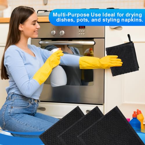 100% Cotton Washcloths 12x12 Inch 6 Pack Black