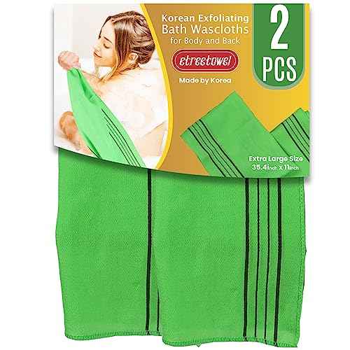 Extra Large Size 35.4" x 11" (2 PCs) Korean Asian Exfoliating Bath Washcloths Mitt Scrub for Body and Back washcloth Glove Viscose Rayon Towel for Soft Skin