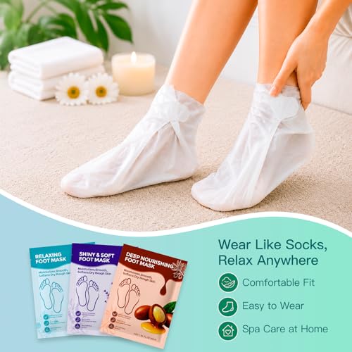 QUNGCO Moisturizing Foot Mask Socks - Hydrating & Softening for Dry Cracked Feet, Pack of 3