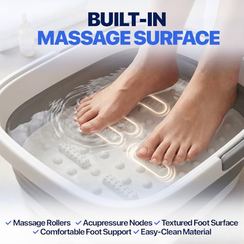 Collapsible Foot Bath with Massage Rollers - Portable Soaking Tub