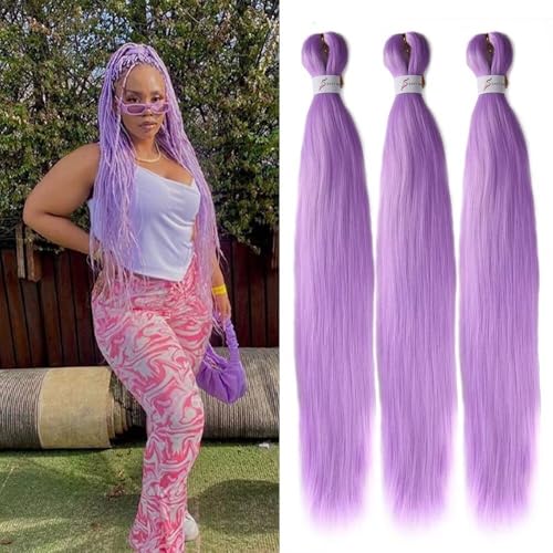 CANELIA Light Purple Pre-Stretched Braiding Hair 26 Inch 3 Pack for Box & Twist Braid Extensions