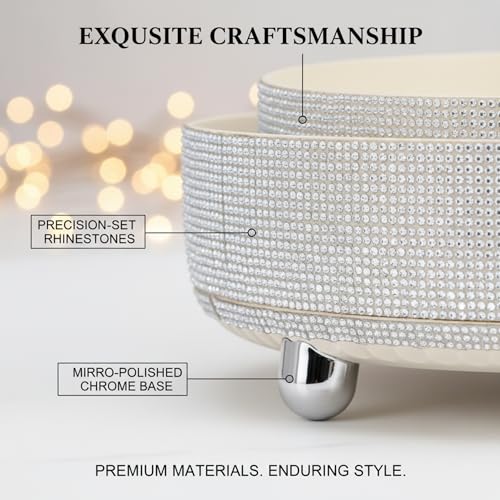 Rotating Bling Perfume Makeup Organizer, Rhinestone Cosmetic Display Cases with 2-Piece Set, 360¡Æ Spinning Bathroom Organizers for Countertop, Vanity Table | White