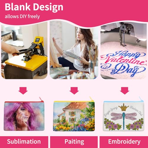 AMDAILY 50Pcs Canvas Makeup Bags Bulk, 7.87 x 5.7Inch Cotton Sublimation Blank DIY Heat Transfer Cosmetic Bag w/Colorful Zipper for Bridesmaid Makeup Bag Travel Toiletry Pouch Storage, Easter Craft