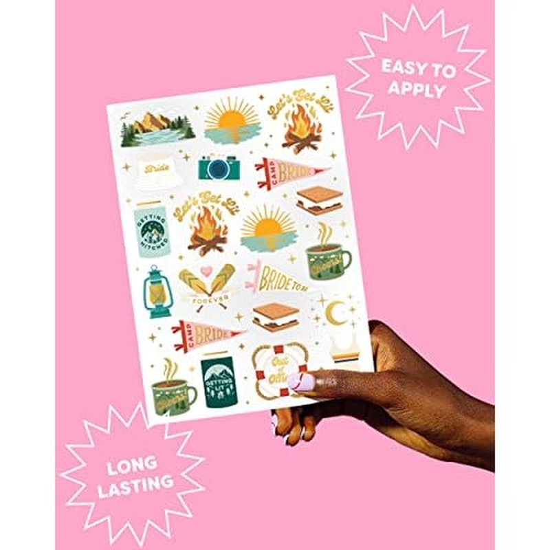 xo, Fetti Camp Bachelorette Temporary Tattoos - 42 Gold Foil Styles | Glamping Bachelorette Party Decoration, Outdoor Bridal Accessory, Bridesmaid Favor, Bride to Be Gift + Bridal Shower Supplies