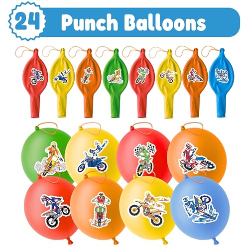 72-Piece Dirt Bike Party Favors Pack - Punch Balloons & Tattoos