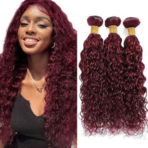 Burgundy Bundle 99J Water Wave Human Hair Bundles Brazilian Wine Red Virgin Hair Red Wet And Wavy Hair Weave 3 Bundles 16 18 20 Inch 99J Burgundy Bundle