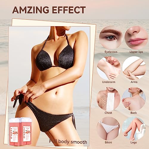Hair Removal Kit for Hair Removal for Women and Men with Strip, Roll On Wax Kit with 2 Rose Soft Wax Cartridge & 100 Non-Woven Wax Strips, at Home Waxing Kit for Women, Soft, Pink