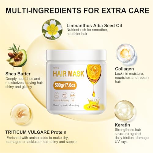TUXIYA Deep Conditioning Hair Mask with Collagen & Keratin - 17.6oz Nourishing Treatment for Damaged Hair