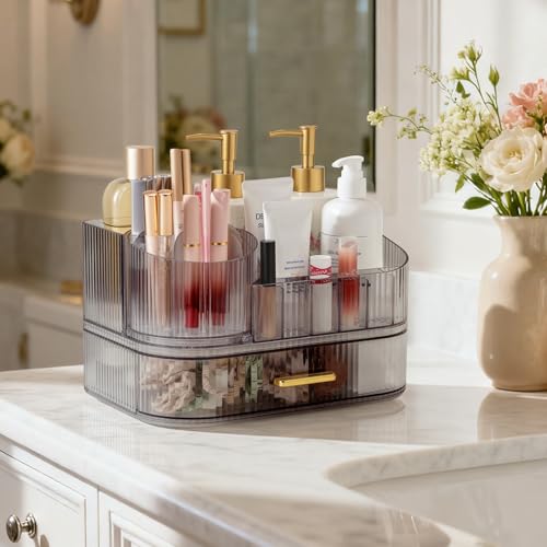Delamu Rotating Makeup Organizer countertop, Brush Holder for Vanity,