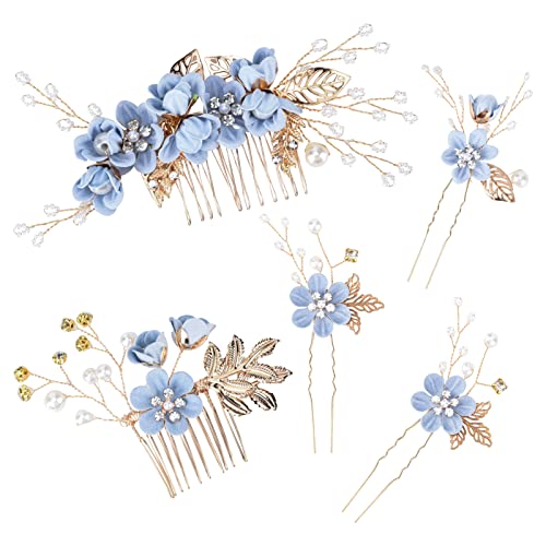 5 Pack Wedding Hair Comb Set with Crystal & Pearl Accessories