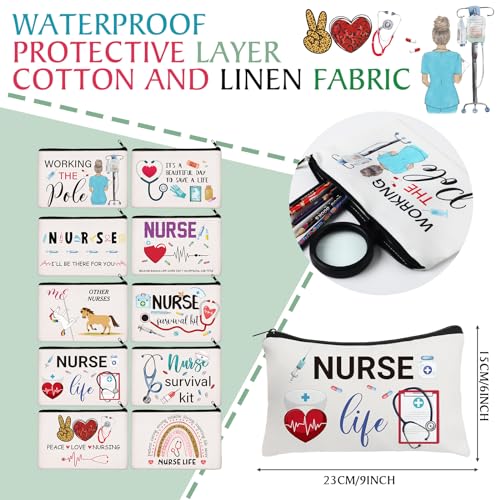 Irenare 30 Pcs Nurse Gifts for Women Nurse Survival Kit Canvas Makeup Bags Cosmetic Appreciation Peace Love Nursing Travel Toiletry Case Earpiece Toiletry Zipper Pouch Bag Thank You Gift