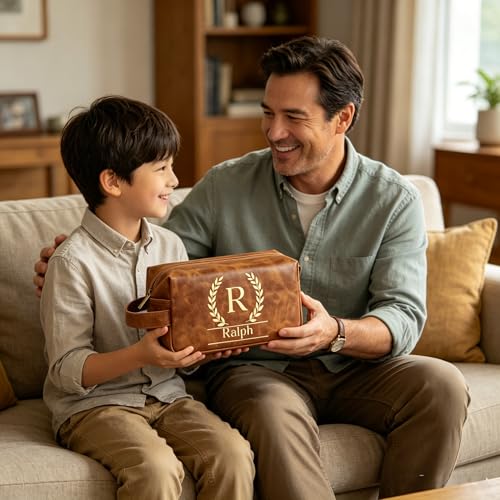 Personalized Leather Toiletry Bag for Men - Custom Engraved, Waterproof