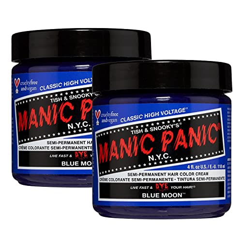 MANIC PANIC Classic Blue Moon Semi Permanent Hair Color - Neon Cool Blue Hair Dye for Women & Men That Lasts 4-6 Weeks - Vegan, Ammonia & Cruelty-Free - Create & Mix Custom Shades (4oz / 2pk)