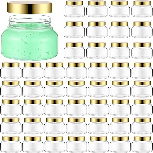 Mumufy 48x 8oz Clear Plastic Cosmetic Jars with Gold Lids, Refillable