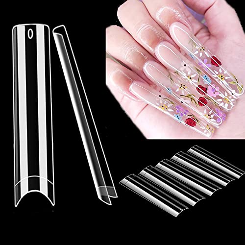 XXL No C Curve Straight Square Nail Tips for Acrylic Nails- WOWITIS 500 Pcs 2XL Extra Long Square Flat Fake Nail Tips Clear Half Cover French Nail Tips Square Acrylic Nail Tips for Women Girl with Bag