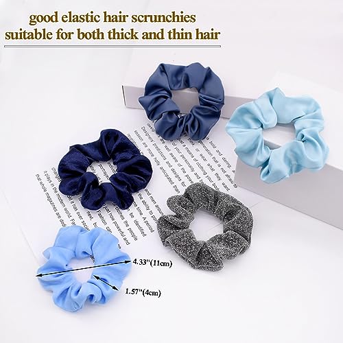 BEGOOD Scrunchies for Women's Hair Scrunchies Hair Scrunchy Elastic Hair Ties Hair Scrunchie Bobbles Hair Bands Ponytail Holder Hair Accessories 5Pcs Blue Set