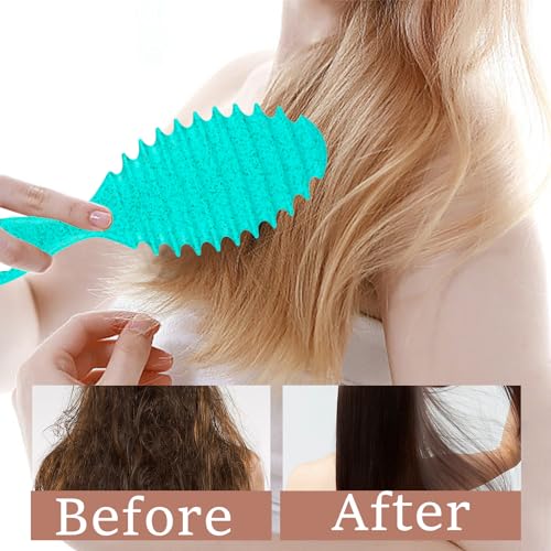 Curly Hair Brush Detangling Brush, Green Round Brush Styling Brush Boar Bristle Styling Brush with Soft Silicone Bristles, Shaping & Defining Curls Hair Brushes for Women