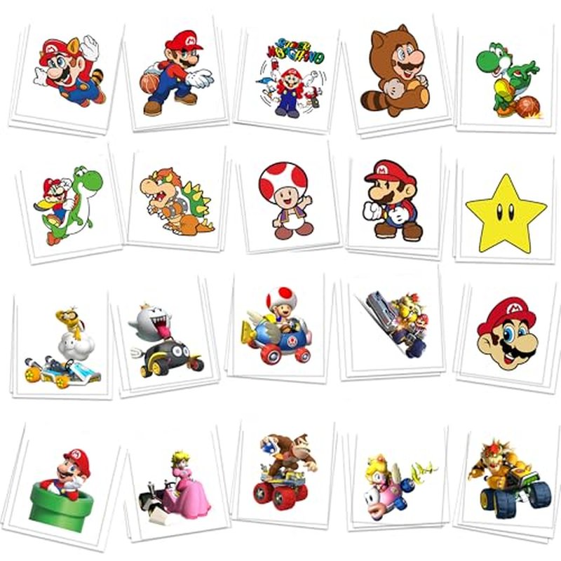 60 Pcs Cartoon Temporary Tattoos for Kids, Children's Temporary Tattoo Toys, DIY Sticker Arts, Mario Birthday Party Supplies Decorations Party Favors (Colorful B)