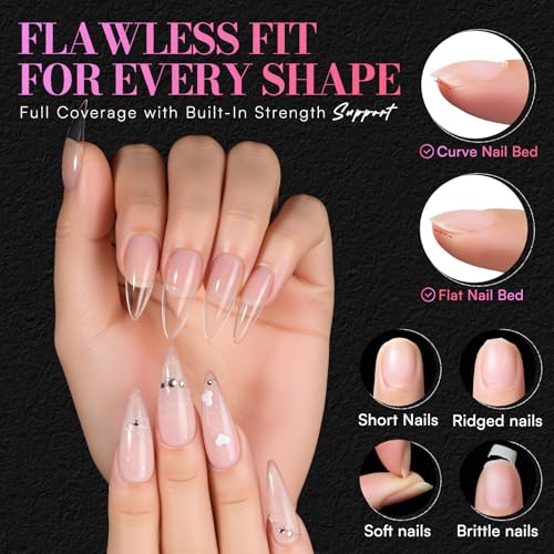 Makartt Almondetto Nail Tips - 240PCS Clear Medium Full Cover