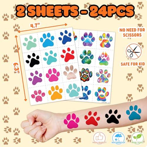36-Piece Paw Print Party Favors - Stamps & Tattoos