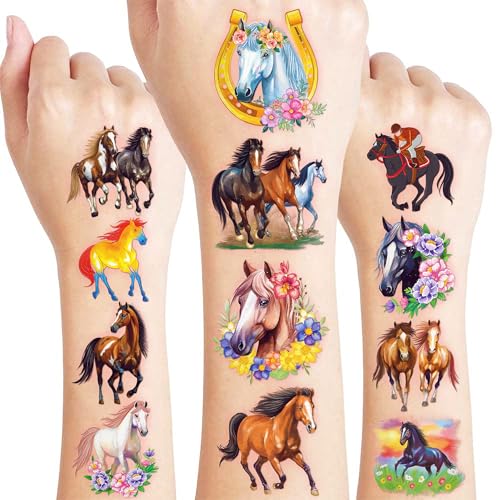 120 PCS Floral Horse Temporary Tattoos for Kids Party