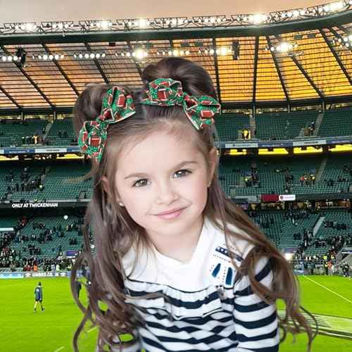 YanJie 2pcs 4'' Football Hair Bows Clips Glitter Ribbon Rugby Hair Clips Green Sports Theme Party Hair Accessories Baby Girl Football Outfit