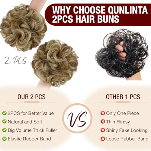 Ash Blonde Mix Ginger Brown 2PCS Messy Bun Hair Extensions Thick Updo Scrunchies for Women Girls