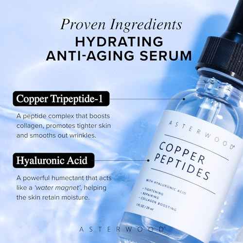 Asterwood Copper Peptides Serum for Face - with GHK-Cu and Hyaluronic Acid - Anti-Aging Facial Serum - 1 Fl Oz