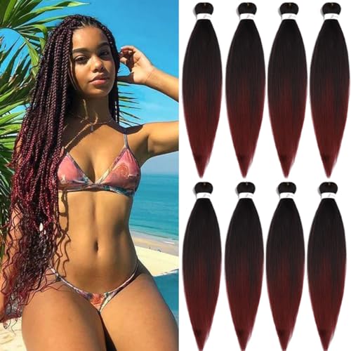 Red Pre Stretched Braiding Hair Professional Crochet Braid Hair 30 Inch 3 Packs Soft Synthetic Braiding Hair Extensions for Twist Senegalese Crochet Hair(30",Red)