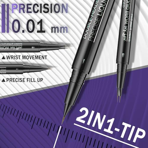 Pinkiou Eyebrow Pen,Microblading Eyebrow Pen,2-In-1 Waterproof Eyebrow Pen,Dual-Ended Eyebrow Pen with 2-Fork-Tips and Precision Brush,Eyebrow Pen for Natural Hair-Like Brows,Long Lasting,Dark Brown