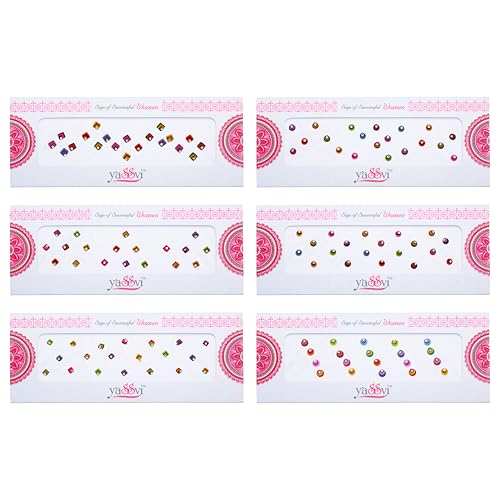 Bindi Crystal Rhinestone Stickers Pack of 6 - Multicolor Forehead Jewels