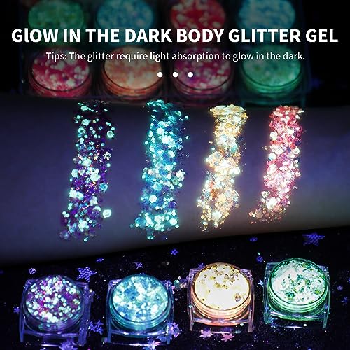 Glow in The Dark Glitter Gel - 12 Colors UV Body Face Makeup