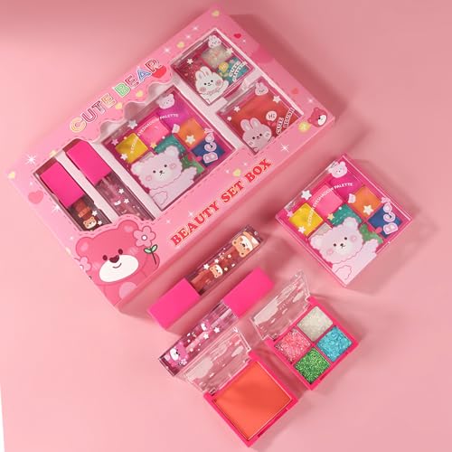 Cute Bear Makeup Gift Set for Girls – Lip Gloss, Blush & Eyeshadow