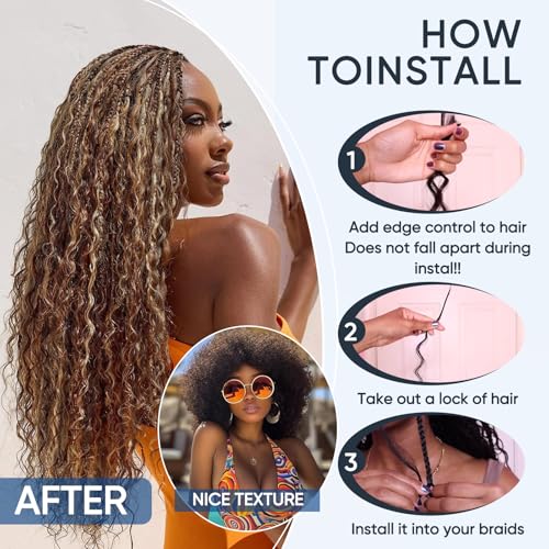 CyorHRT 4/27 Deep Water Wave Human Hair Bundles - Honey Blonde, 150g, 20 Inch, Boho Curly Hair Extensions for Braiding, 3 Pack