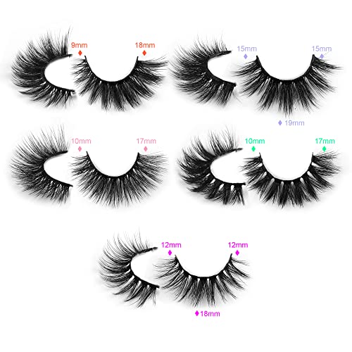 False Eyelashes Wispy 18 mm Natural 3D Faux Mink Lashes Pack 10 Pairs 10 Styles Mixed Soft Reusable Fake Eyelashes Bulk with Glitter Portable Boxes