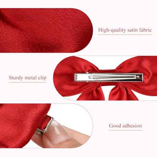 WantGor Long Tail Bow Hair Clips, Hair Ribbon Bows Satin Bowknot Clip Large Hair Barrettes Cute Ponytail Holder Hair Accessories for Women Daily Party Wedding Prom (Red)