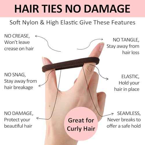 120Pcs Large Brown Nylon Hair Ties for Thick Curly Hair No Damage, Big Soft Cloth Hair Elastic Bands & Seamless Stretchy Fabric Ponytail Holders for Women Girls, Perfect for Updos & Braids
