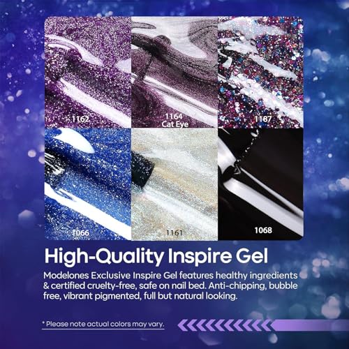 Modelones Glitter Gel Nail Polish Set - 6 Color Changing & Cat Eye