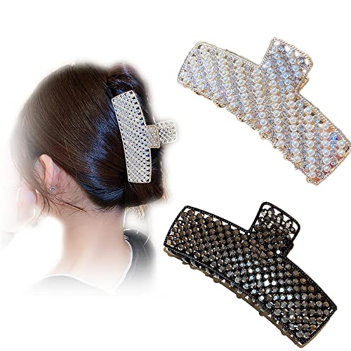 Women Lady Exquisite Metal Full Diamond Rhinestones Hair Jaw Clips Hairpin - Hair Claw Clip for Women Girls Fashion Hair Accessories