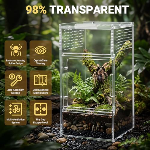 ZENWUKONG 3x3x6 Inch Jumping Spider Enclosure Acrylic Terrarium Habitat with Magnetic Doors
