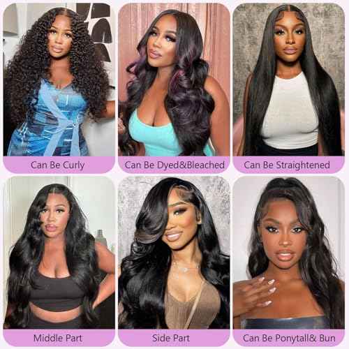 30 Inch Lace Front Wig Human Hair Pre Plucked 13x6 Body Wave HD Lace Front Wigs for Women Natural Black 200% Density Glueless Wigs with Baby Hair