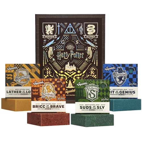 Dr. Squatch Harry Potter Collection with Collector's Box - Men's Natural Bar Soap 4 Pack Bundle and Collector's Box - Soap inspired by Gryffindor, Slytherin, Ravenclaw, and Hufflepuff