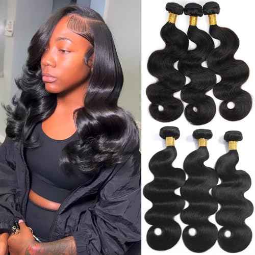 16A Human Hair Bundles 12 14 16 Inch Body Wave Bundles Human Hair 300g Brazilian Virgin Body Wave 3 Pieces Deals Brazilian Quick Weave Extensions Wet and Wavy Extensions Natural Black
