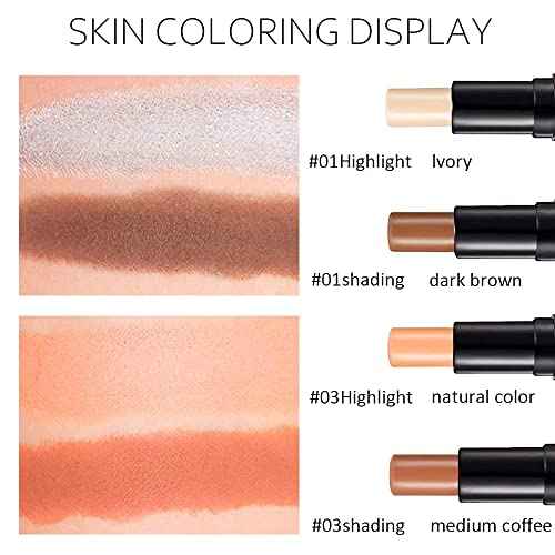 evpct 4 Colors Contour Stick Makeup Set, Cream Concealer Stick Contouring Palette Makeup Kit for Beginners, Nose Bronzer Sticks, Liquid Face Highlighter Make up contorno maquillaje, 01+03