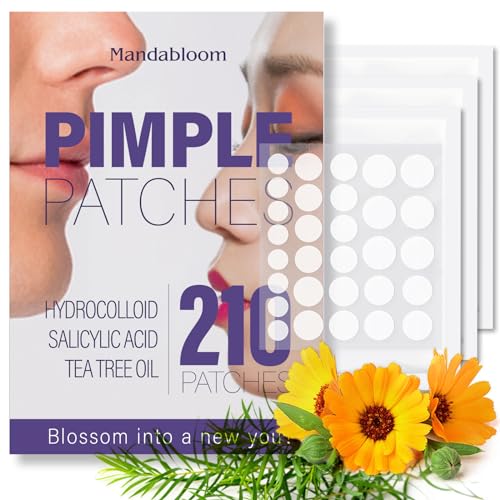 Acne Pimple Patches (210 Pack), Hydrocolloid Acne Patches with Tea Tree Oil & Salicylic Acid, Pimple Patches for Face Zits Breakouts, Hydrocolloid Acne Dots for Zits Blemishes Patches
